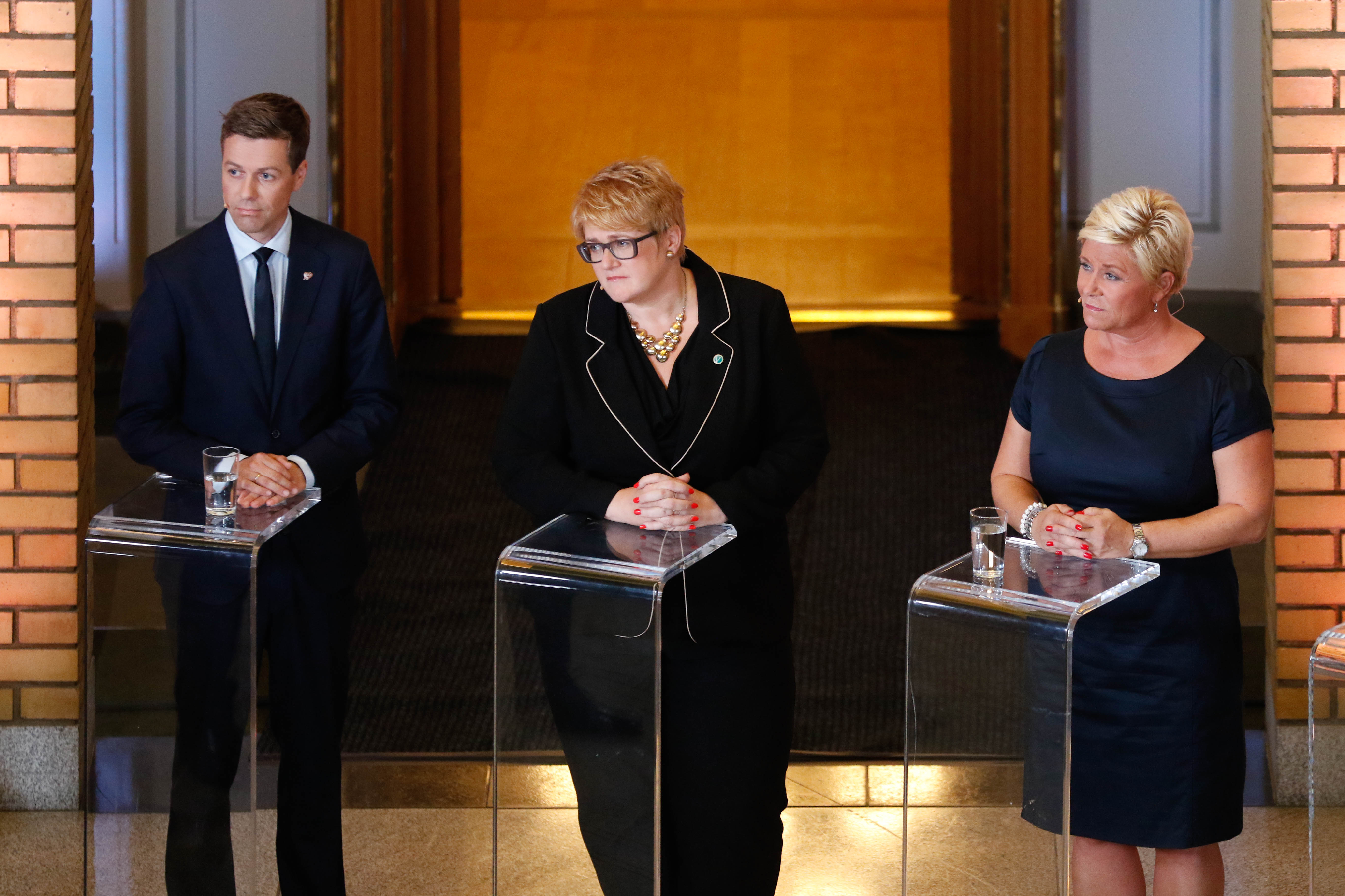 Knut Arild Hareide (KrF), Trine Skei Grande (V) og Siv Jensen (FrP) Foto: Stortinget